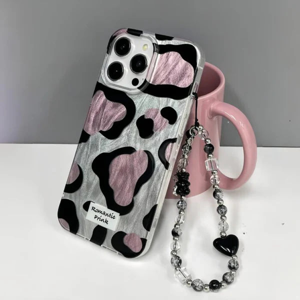 Glossy Cow Print Case With Chain