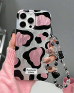 Glossy Cow Print Case With Chain