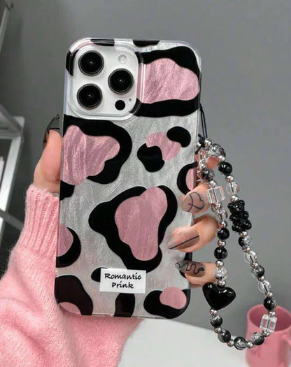 Glossy Cow Print Case With Chain