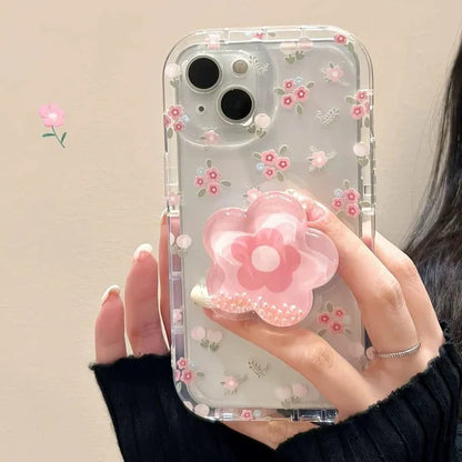 Transparent Pink Flower Case With Holder