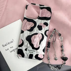 Glossy Cow Print Case With Chain