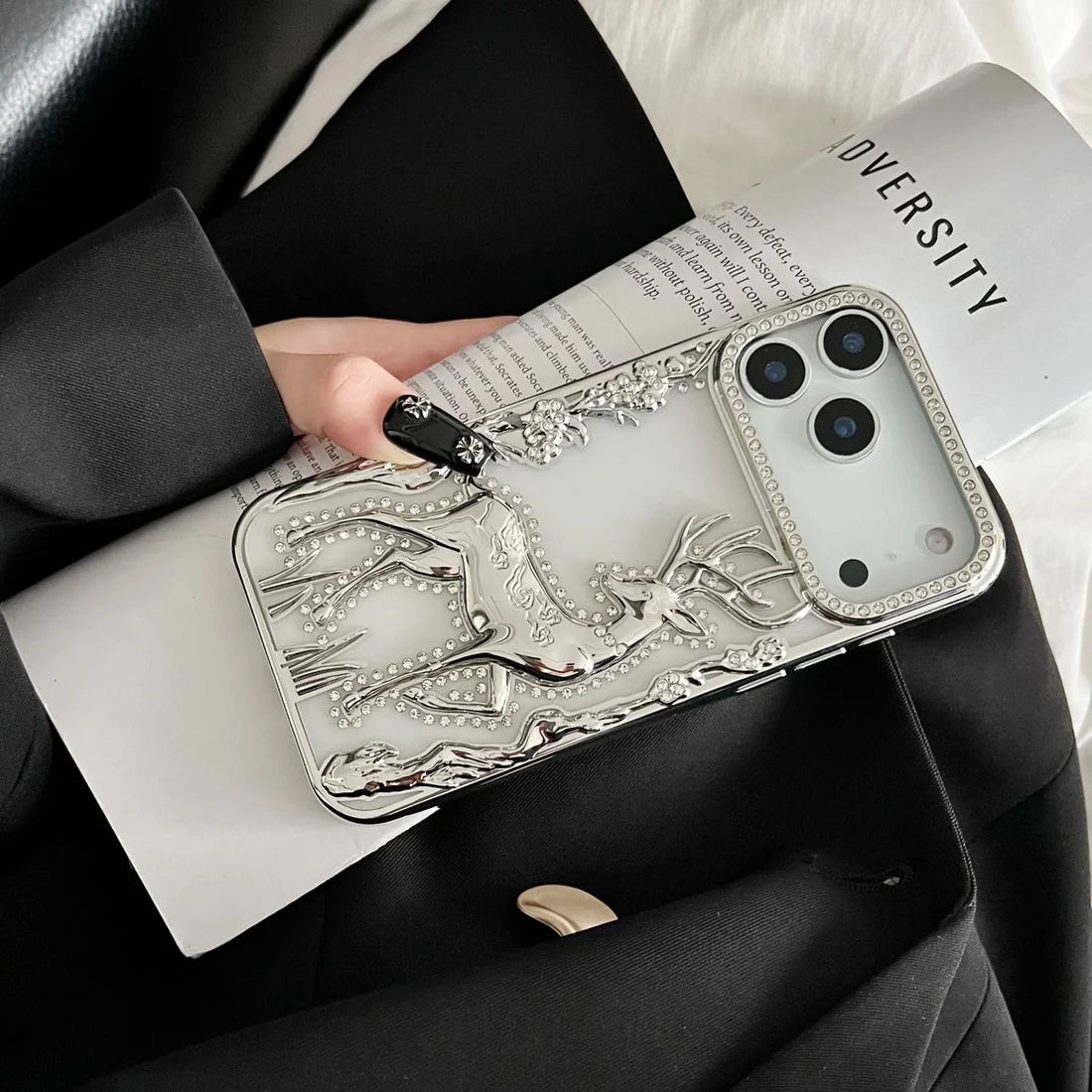3D Electroplated Crystal Rhinestone Deer Case