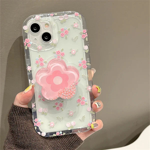 Transparent Pink Flower Case With Holder