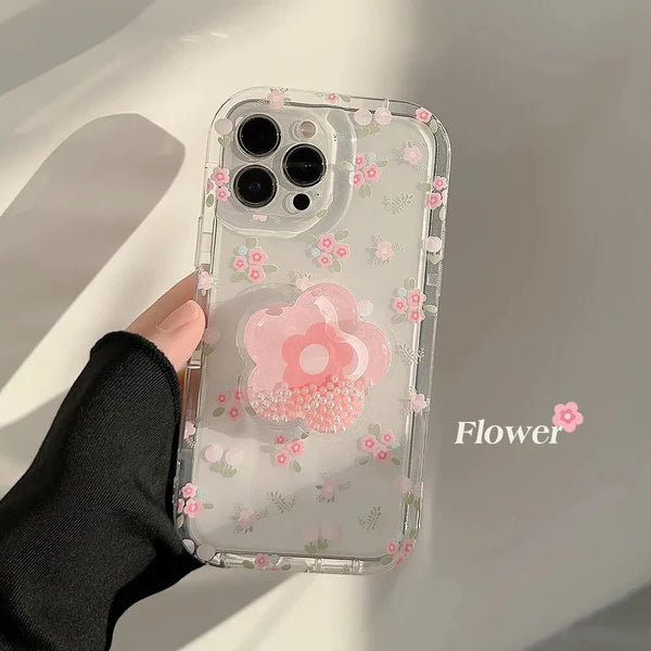 Transparent Pink Flower Case With Holder