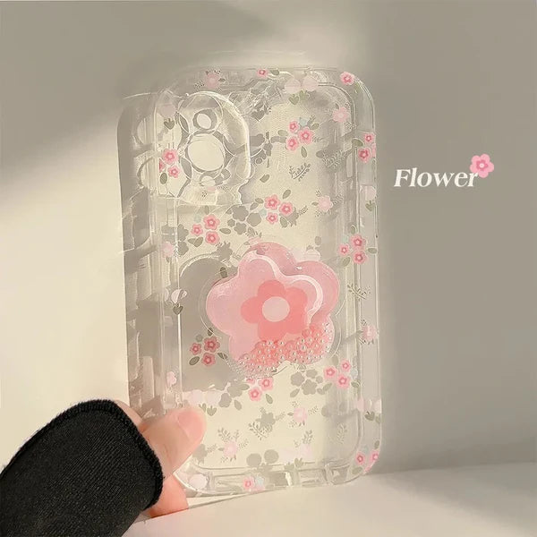 Transparent Pink Flower Case With Holder